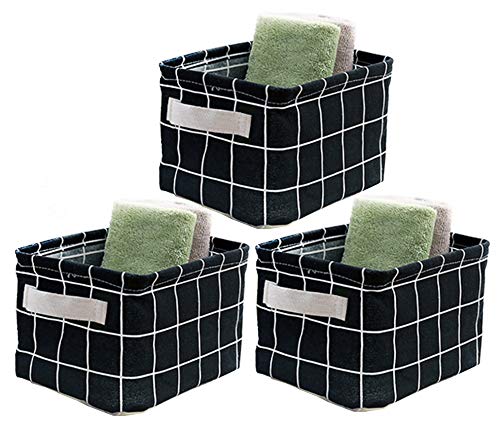 AARAINBOW 3 Packs Storage Basket Bins Canvas Mini Storage Cubes Storage Basket for Makeup, Toys Liners, Books Storage Baskets with Handles for Shelves & Desks(3 Black) - color: 3 Black