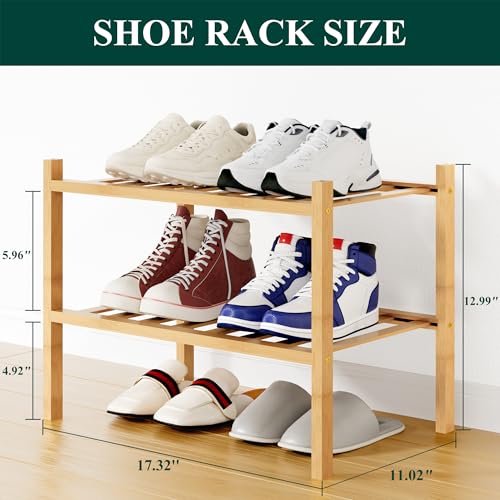 Smiry Shoe Rack, 2 Tier Small Bamboo Shoe Organizer, Stackable Free Standing Wooden Shoe Storage Shelf for Closet, Entryway, Front Door Entrance, Natural - color: Natural, size: 17.32" Wide - 2 Tier - Regular