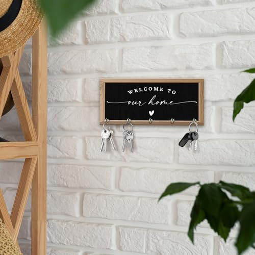 Welcome to Me Home Wooden Key Holder - Wall Mounted Key Holder Rack Organizer Hanger with 5 Hooks for Wall Express Love Art Decor for Entryway Front Door Hallway Office(5 x 8 inch) - A04 - color: Welcome To Me Home