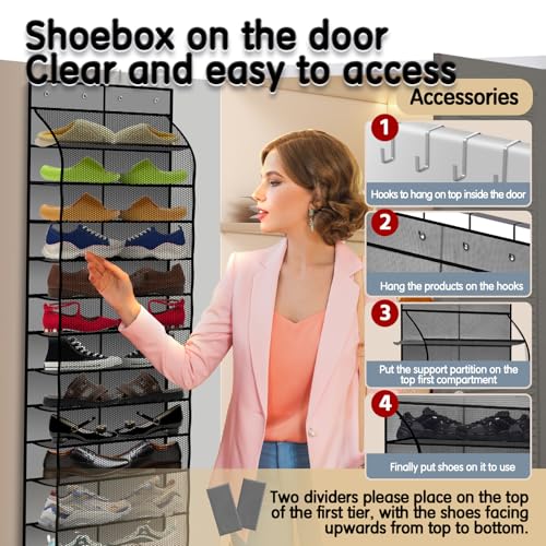 Kotkn Over The Door Shoe Organizer with 12 Large Breathable Pockets - Durable Hanging Storage for the Entire Family's Shoes (Gray) - color: Gray
