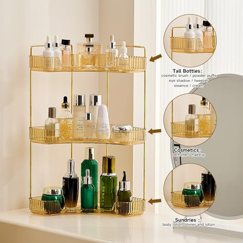 Ceruaxb 3-Tier Corner Bathroom Counter Organizer, Plastic Countertop Makeup Organizer, Large Capacity Vanity Bathroom Perfume Shelf Rack for Kitchen Office Desktop (Clear) - color: Clear