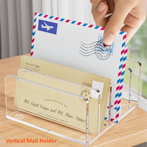FUCDTEFC Desk Mail Organizer, 5 Section Clear Acrylic File Holder Letter Organizer, Vertical Lightweight Modern Envelope Holder Desk Accessories & Workspace Organizers for Office, Home, School - size: 5 Section Clear
