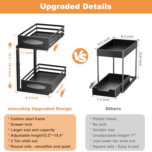 Under Sink Organizer, 2 Tier Under Sink Organizers and Storage, Adjustable Height, Slide out Metal Cabinet Organizers, Pull out Cabinet Storage Drawer Shelf for Kitchen Bathroom (Black, 1 Pack) - color: Black