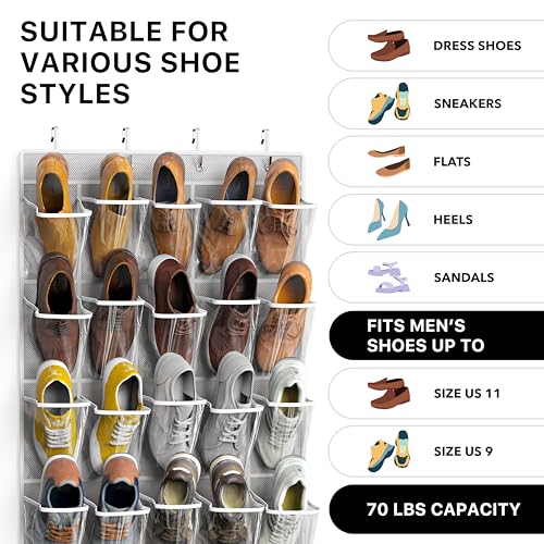 Simple Houseware 40 Large Clear Pockets Over The Door Hanging Shoe Organizer, Gray (75.4'' x 27.25'')