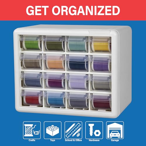 Akro-Mils 16-Drawer Plastic Drawer Storage Cabinet for Garage Organization, Beads, Makeup Organizer, Building Bricks Storage, Teacher Toolbox, 10-1/2" W x 6-1/2" D x 8-1/2" H, 10116 White - color: White, size: 16 Drawer, style: 1 Pack