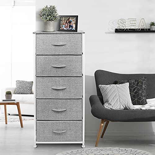 Sorbus Nightstand with 5 Drawers - Bedside Furniture & Night Stand End Table Dresser with Steel Frame, Wood Top, Easy Pull Fabric Bins for Home, Bedroom Accessories, Office & Dorm - color: Grey, style: 5 Drawer