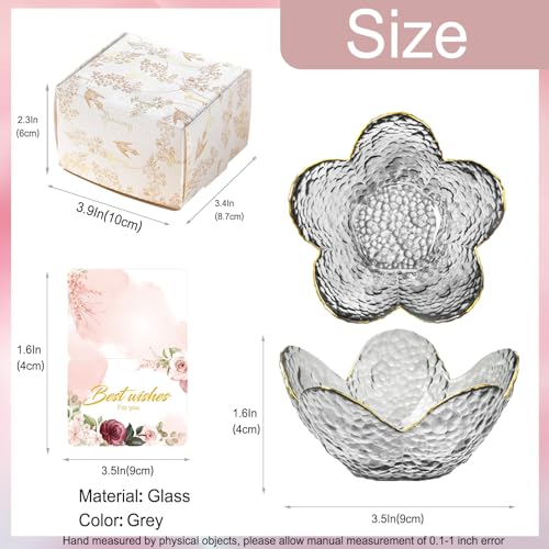 Grey Flower Jewelry Dish Glass Ring Dish Jewelry Tray Cute Vanity Organizer Room Decor Aesthetic Nightstand Bathroom Decor Trinket Dish Ring Holder Dish House Warming Gifts Stocking Stuffers for Women - color: Grey