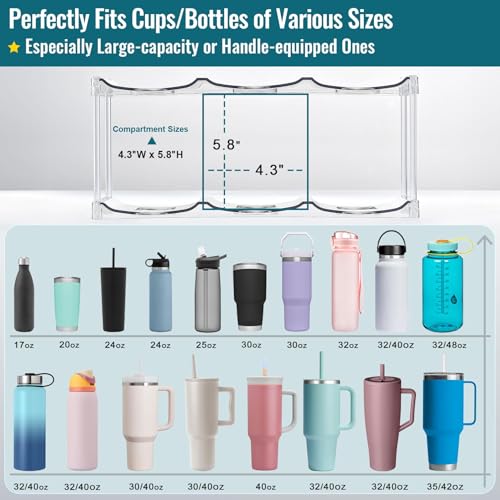 Design for Stanley 40 OZ & Large Bottles & Tumblers with Handle, Acrylic Water Bottle Organizer - Stackable Clear Wine Rack, Cup Holder for Home Kitchen Pantry Shelf Countertop Cabinet, 4 Tier Hold 12 - size: 4 Tier for 12