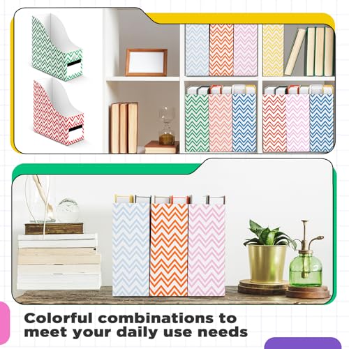 Jutom 32 Pcs Magazine File Holder Set Including Colored Foldable Desk File Holder Organizer White Label Stickers Cat Pen Cardboard Magazine Storage Box for Document School Office(Solid,Striped) - style: Striped