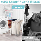 PLKOW Laundry Basket with Wheels 120L Heavy-Duty Laundry Cart with Removable Waterproof Bag, Metal Frame Clothes Basket with Lockable Casters for Home, Laundry Room, Hotel, Beige - color: Beige-120L