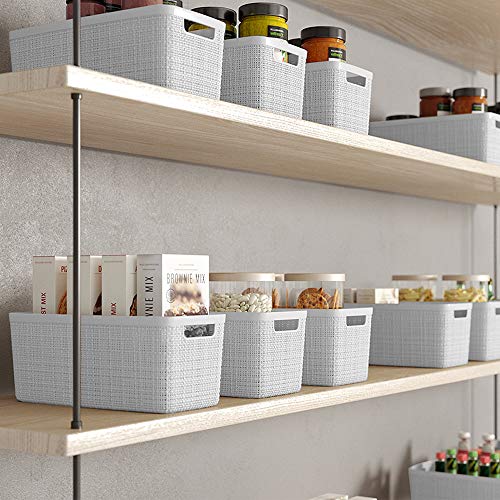 Curver Set of 8 Slim 6.8L Jute Decorative Plastic Organization and Storage Baskets - Perfect Bins for Home Office, Closet Shelves, Kitchen Pantry and All Bedroom Essentials, White - color: White, size: Slim 6.8L
