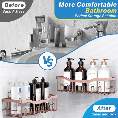 EUDELE Shower Caddy 2 Pack,Adhesive Shower Organizer for Home Decor&Kitchen Organizers,No Drilling,Rustproof Stainless Steel Bathroom Shelf Organizer - color: Pink Gold