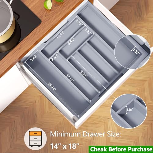 Pipishell Bamboo Expandable Drawer Organizer for Utensils Holder, Adjustable Cutlery Tray, Wood Drawer Dividers Organizer for Silverware, Flatware, Knives in Kitchen, Bedroom, Living Room(Grey) - color: Grey, size: Large