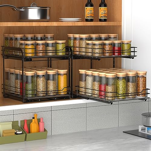 BOIVSHI 2-Tier Spice Rack, Pull Out Cabinet Organizer Spice Racks Height Adjustable Heavy Duty Metal Basket for Inside Cabinets & Pantry Closet(9.5''Wx10.5''Dx9.5''H) - size: 2 Tier,9.5''Wx10.5''Dx9.5''H