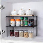 2-Pack Kitchen Cupboard Shelf Organizer for Cabinet, Expandable & Stackable Counter Cupboard Organiser, Storage Rack for Bathroom, Kitchen, Laundry Room