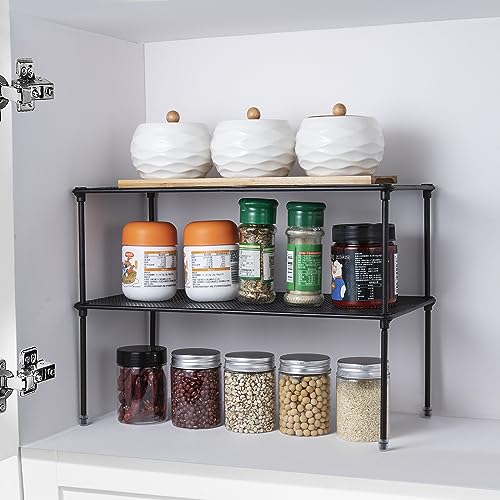 2-Pack Kitchen Cupboard Shelf Organizer for Cabinet, Expandable & Stackable Counter Cupboard Organiser, Storage Rack for Bathroom, Kitchen, Laundry Room