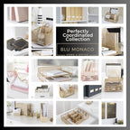BLU MONACO Set of 4 Magazine Holders | White Marble Design with Gold Label Holders | Foldable File Organizer Boxes for Desk, Office & Classroom | Stylish Paper & Magazine Storage - color: White Gold Marble