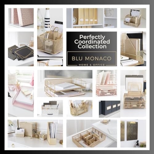 BLU MONACO Set of 4 Magazine Holders | White Marble Design with Gold Label Holders | Foldable File Organizer Boxes for Desk, Office & Classroom | Stylish Paper & Magazine Storage - color: White Gold Marble