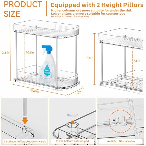 2 Pack Large Pull Out Bathroom Organizers and Storage,2 Tier 12.8″ Tall Sliding Kitchen Under Sink Organizer for Cleaning Products Storage,Acrylic Clear Bathroom inder Sink Organizer,Undersink Storage - style: 2 Pack-2 Tier