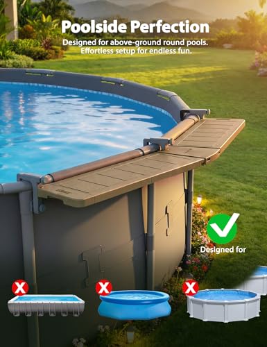 POOLHACKER Poolside Bar Extended for Above-Ground Round Pools, Original Swim-Up Bar Table, Foldable Patio Poolside Table, Weather-Resistant Stable Tabletop, Easy Maintenance, Brown - color: Extended Brown