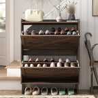 Maupvit Shoe Storage Cabinet with 2 Flip Drawers, Freestanding Organizer with Metal Legs for Entryway, Narrow Shoe Rack Cabinet, Dark Walnut - color: Dark Walnut, style: 2-Drawers