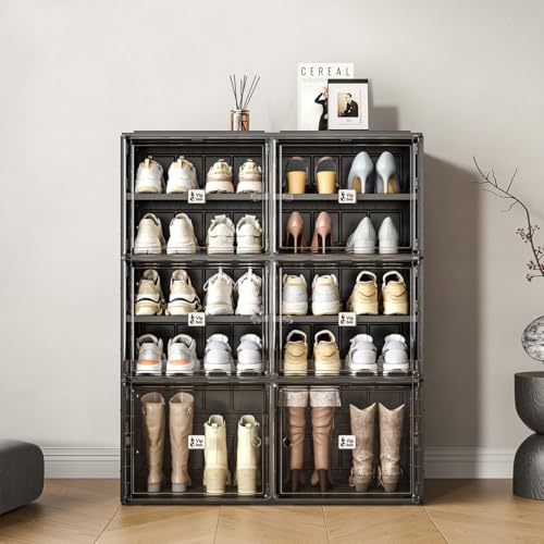 Vipbox Black Shoe Rack Organizer Cabinet for Closet Entryway,Clear Shoe Storage Boxes Stackable Sneaker Storage with Door Easy Assembly Shoe Cabinet with Lids Large 5 Tiers 20 Pairs - size: 5 Tiers 20 Pairs