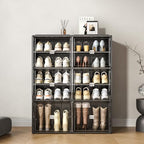 Vipbox Black Shoe Rack Organizer Cabinet for Closet Entryway,Clear Shoe Storage Boxes Stackable Sneaker Storage with Door Easy Assembly Shoe Cabinet with Lids Large 5 Tiers 20 Pairs - size: 5 Tiers 20 Pairs