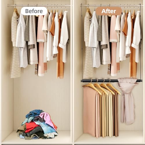 STORAGE MANIAC Adjustable Closet Rod Extender, Heavy Duty Space-Saving Clothes Hanging Bar, Double Rod Organizer, Black, 1 Pack - style: 1 Pack Black