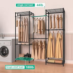 Folews Freestanding Closet System, Large Free Standing Closet Rack Organizer for Hanging Clothes Adjustable Metal Wire Clothing Rack with 5 Shelves & 5 Rods, Black - size: 15.3"D x 69.3"W x 70.8"H