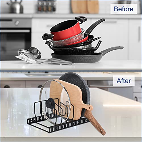 Toplife Pot Lids Organizer Rack for Cabinet and Countertop, 7+ Pan Lids and Bakeware Organizer Rack Holder with 7 Adjustable Compartments - Black - color: Black, size: Pot Lid Organizer