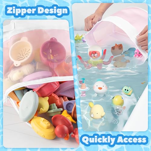 UNEEDE Bath Toy Organizer,4.15 Gallons Bathtub Toy Storage Organizer,Quick Access Bath Toy Holder For Bathtub,Baby Organizer And Storage,Quick Dry Baby Bath Toy Storage For Tub,Mesh Shower Caddy(Pink) - style: Pink