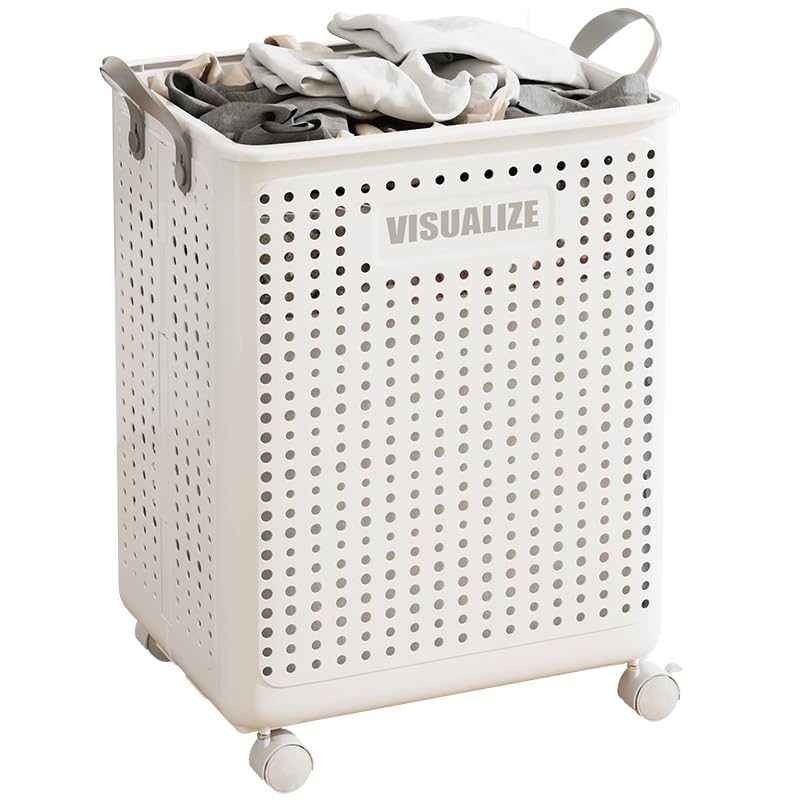 BOHOIDEE Large Foldable Laundry Hamper with Wheels and Handle, Collapsible Rolling Laundry Basket, Versatile Portable Storage Basket for Laundry/Bathroom