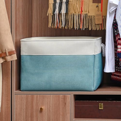TheWarmHome Storage Bin for Shelves - Extra Jumbo 3 Pack 20.5L×15.7W×13.8H Storage Basket for Organizing, Fabrin Storage cubes with Drawstring Cover for Living Room Bedroom Decor Closet（White & Green - color: White And Green, size: 3PCS/Extra Jumbo - 20.5
