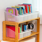 IRIS USA Plastic Book Bin Magazine Holder, 8-Pack, Vertical Standing Connecting Container Box for Office Dorm Study Homework Binder Notebook File Craft Stationery Supplies Organizer Caddy, Clear - style: Clear L - 8 Pack