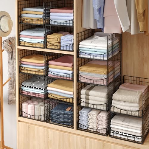 JKsmart 4-Tier Stackable Closet Organizer，Extra Large Clothing Cupboard Organizer System Clothes Storage Shelf- Closet Wardrobe Storage Bins for Jeans, Pants, Sweaters,Purse,t-Shirt Organization - color: Black, size: 4-Tier 15.9''W*12''D*35.4''H