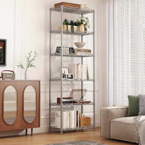 HOMEFORT 6-Tier Wire Shelving, 6 Shelves Unit Metal Storage Rack, Closet Shelves for Kitchen, Pantry, Closet, Bathroom, 14" D x 21" W x 75.6" H (Grey) - color: Silver, size: 21"W x 11"D x 67"H