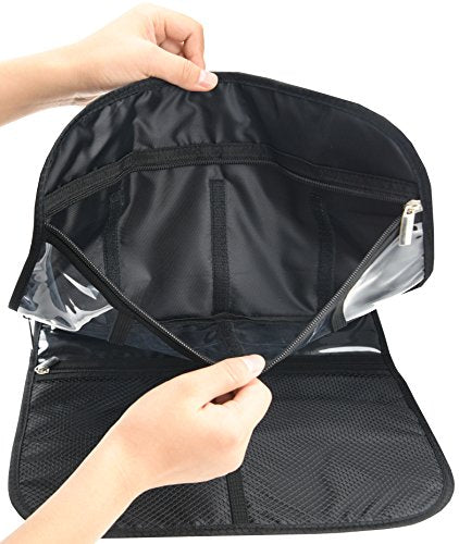 Freegrace Premium Hanging Toiletry Bag for Travel - Cosmetic, Jewelry, Toiletry, Makeup & Accessory Storage Organizer Bag, Large Size for Women & Men - color: Black