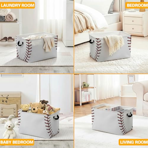 56L Baseball Laundry Basket Clothes Hamper with Handles,Foldable Blanket Storage Large Laundry Hamper with Waterproof PE,Toy Storage Bin Organizer,Cube Clothes Organizer,Home Decor - color: Baseball