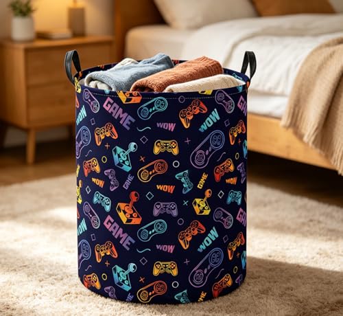 Essme Kids Laundry Basket,Game Hamper Collapsible Waterproof Storage Bin for Boys,Gift Baskets(Color Game) - color: Color Game