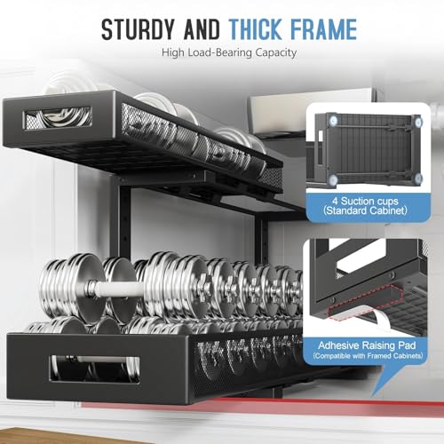 2 Pack 20.47IN Depth Under Sink Storage Organizer, Large 2-Tier Elegant Mesh Pull Out Shelf for Kitchen and Bathroom Cabinet Organization, L-Shaped and Adjustable Height Design-Black - color: Black, size: 2 Pack-20.47"Dx11.4"-16.14"H