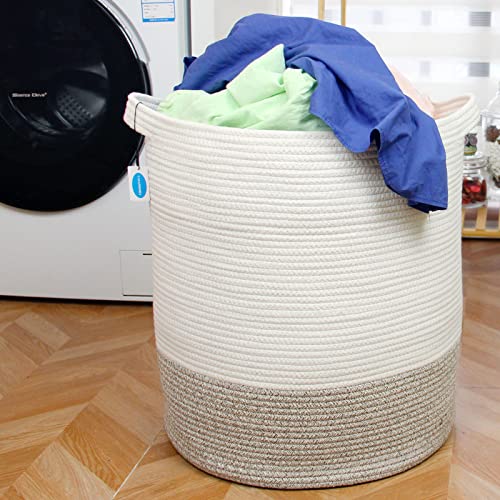 Casaphoria Extra Large Woven Cotton Rope Storage Basket for Organizing,Tall Round Woven Baskets for Clothes Blanket Pillows Towels,Big Capacity Laundry Hamper for Bathroom LivingRoom Bedroom - color: ‎Beige