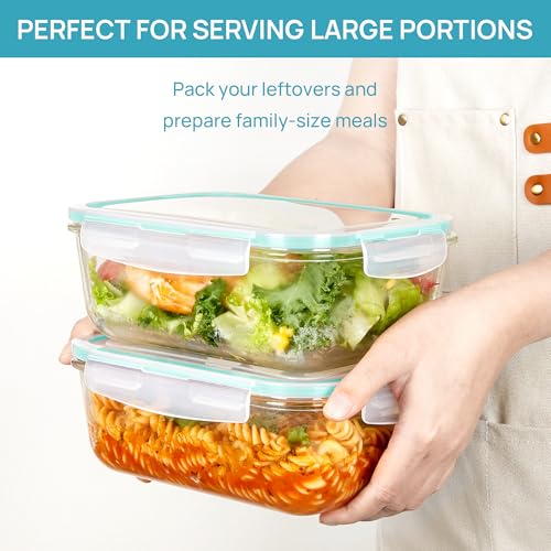 Vtopmart 2Pack 1860ml/63oz Large Glass Containers Food Storage with Lids, Meal Prep Food Container Set with Snap Airtight Lid for Baking, Microwave, Oven, Leak Proof, for Freezer, Dishwasher, Green - color: Green, size: 63oz