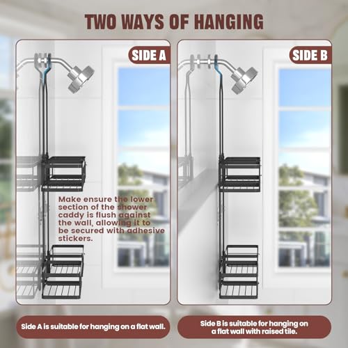 REINHARDT Adjustable Shower Caddy Hanging Rustproof Shower Caddy for Handheld Showerheads, Shower Organizer with Hooks Soap Holder Toothbrush Holder, Anti-Swing Shower Rack Bathroom Accessories, Black - color: Black
