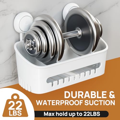 LEVERLOC Shower Caddy Suction Cup, Shower Organizer Removable Bathroom Shelf, Storage Suction Powerful Max Hold 22lbs Bathroom Caddy Waterproof Holder, Blue - color: white, size: 1 x (Medium+Large)