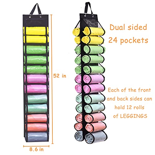 Legging Storage Bag Storage Hanger Can Holds 24 Leggings or Shirts Jeans Compartment Storage Hanger, Foldable Leggings Organizer Clothes Portable Closets Roll Holder (Black) - color: Black