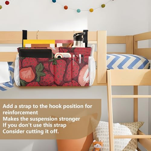 Bedside Caddy Hanging Bunk Bed Caddy Bed Organizer Hanging Pocket with 2 Hooks Bedside Storage Organizer Pocket Bag Holder Cartoon Red Strawberry - color: Cartoon Red Strawberry
