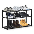 Jripae Bamboo Shoe Rack for Entryway, Stackable 3 Tier Shoe Organizer Shelf Storage 9-12 Pairs Shoes Stand Cubby for Closet Door Hallway Bedroom Garage Black, Thanksgiving - size: 3-tier-short/27.5*10.5*17in