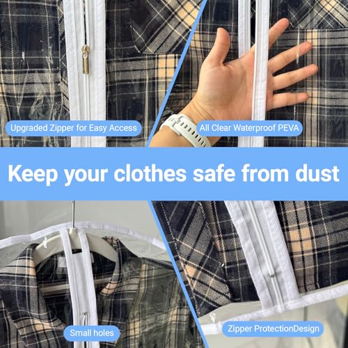 Garment Bags for Hanging Clothes 24'' x 55'' (Set of 12) Coat Covers for Closet Foldable Washable Dress Bags for Hanging Clothes for Long Dress Dance Costumes Suits Gowns Coats - color: White-All Clear, size: 24''X55''-12P