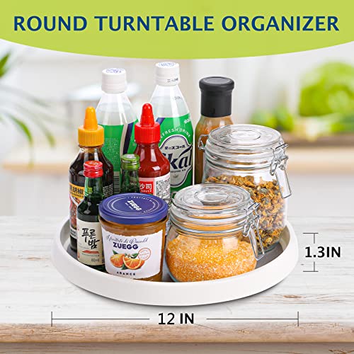 Lazy Susan Turntable, Set of 4, 12 Inch Non-Skid Lazy Susan Organizer for Cabinet, Pantry Organization, Kitchen Storage, Bathroom Sink Cabinet, Refrigerator, Countertop, Spice Rack (4 Pack 12 in) - size: Grey 12 In 4 Pack