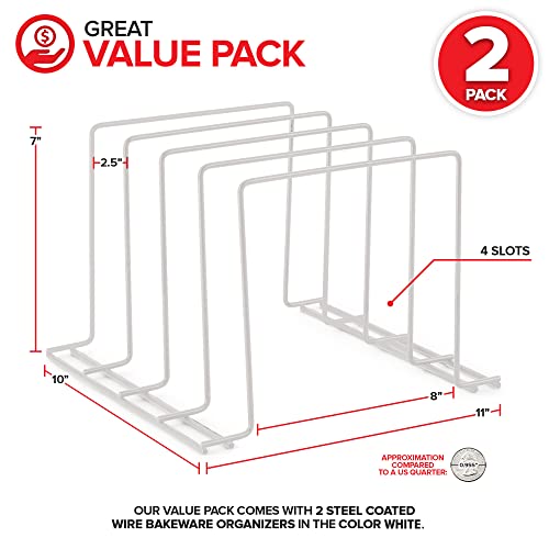 Stock Your Home Kitchen Cabinet Organizer, White (2 Pack) Steel Baking Sheet Holder with 4 Slots for Cabinet, Bakeware Organizer, Divider for Cutting Boards, Pot Lids, Pan Lids, Cookie Sheets - color: White